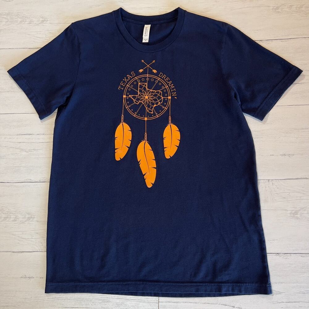 Bella + Canvas T Shirt Mens SZ Medium Navy Blue Texas Dreamin 100% Cotton Cowboy